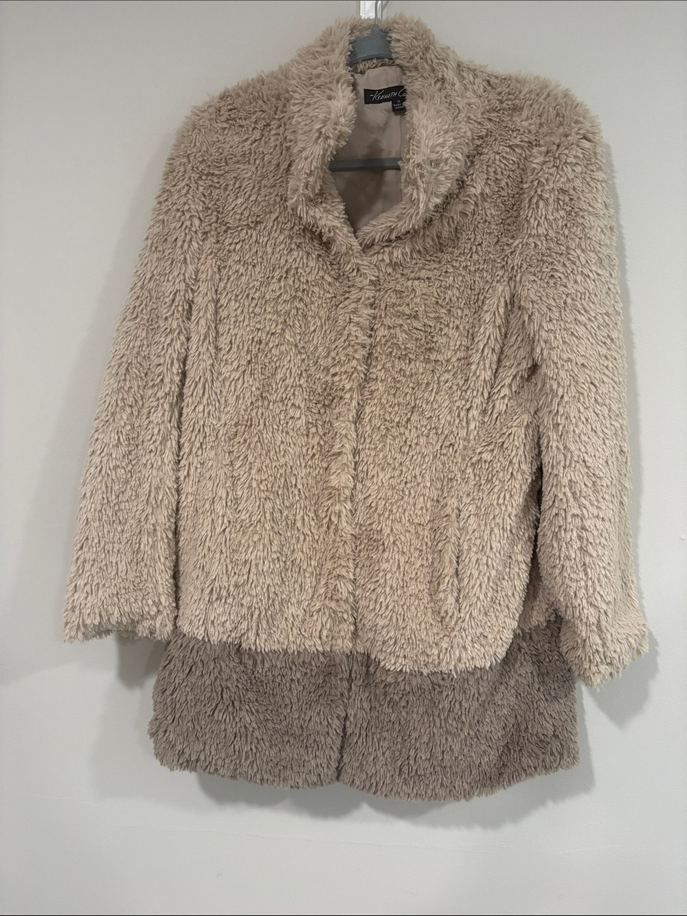 Worthington Two-Tone Teddy Faux-Fur Coat in Light Beige and Taupe